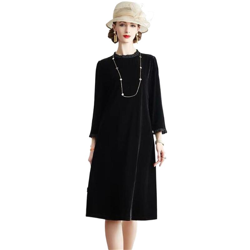 Midi Dress - New Spring 2026 Women A-Line Velvet