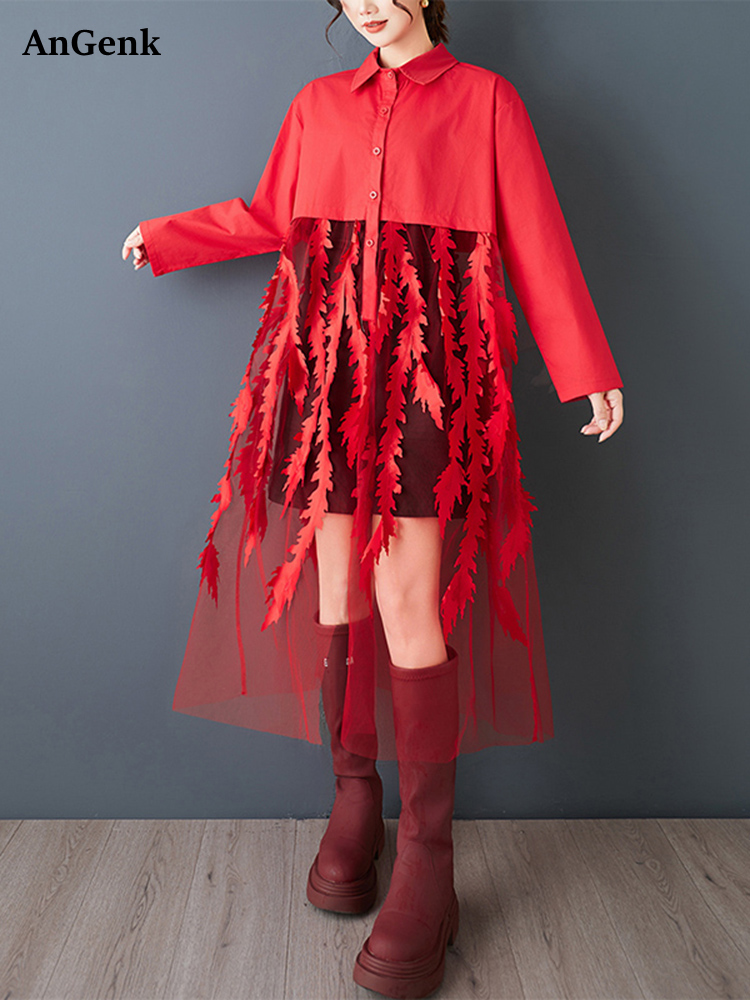 Mesh Patchwork Red Vintage Shi - Women'S Red Formal Wear ulasan dan harga