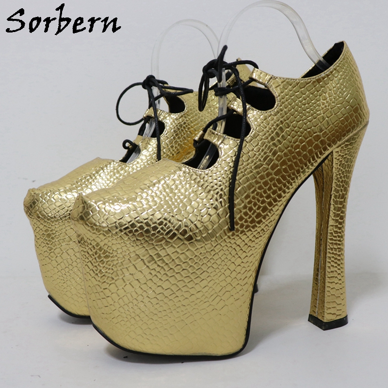 Sorbern Gold Crocodile 20Cm Pu - Pump Heel Block ulasan dan harga