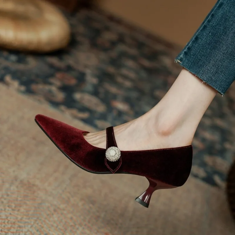 Wine Red Pointed Toe Mary Jane - Womens Heels ulasan dan harga