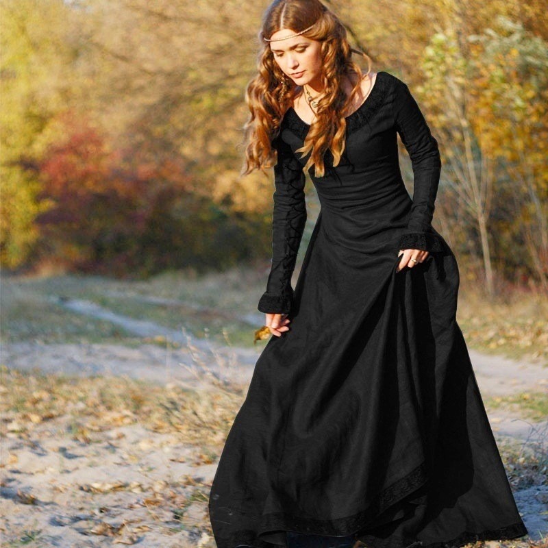 Women Medieval Long Dress V Ne - Lace Dress ulasan dan harga