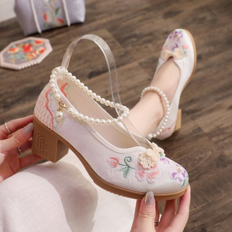 Women Vintage Pearls Ankle Str - Pump Heel Block ulasan dan harga