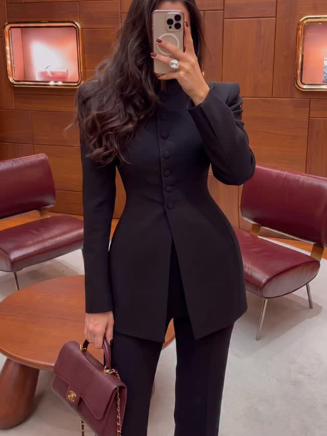 Women 2 Piece Suit Mandarin Co - Womens Blazer ulasan dan harga