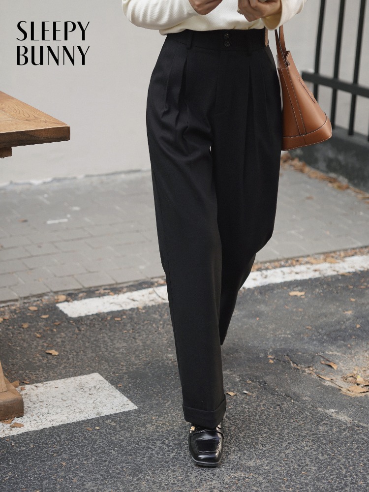 High Waist Wool-Like Trousers  - Tailored Trouser Wide ulasan dan harga