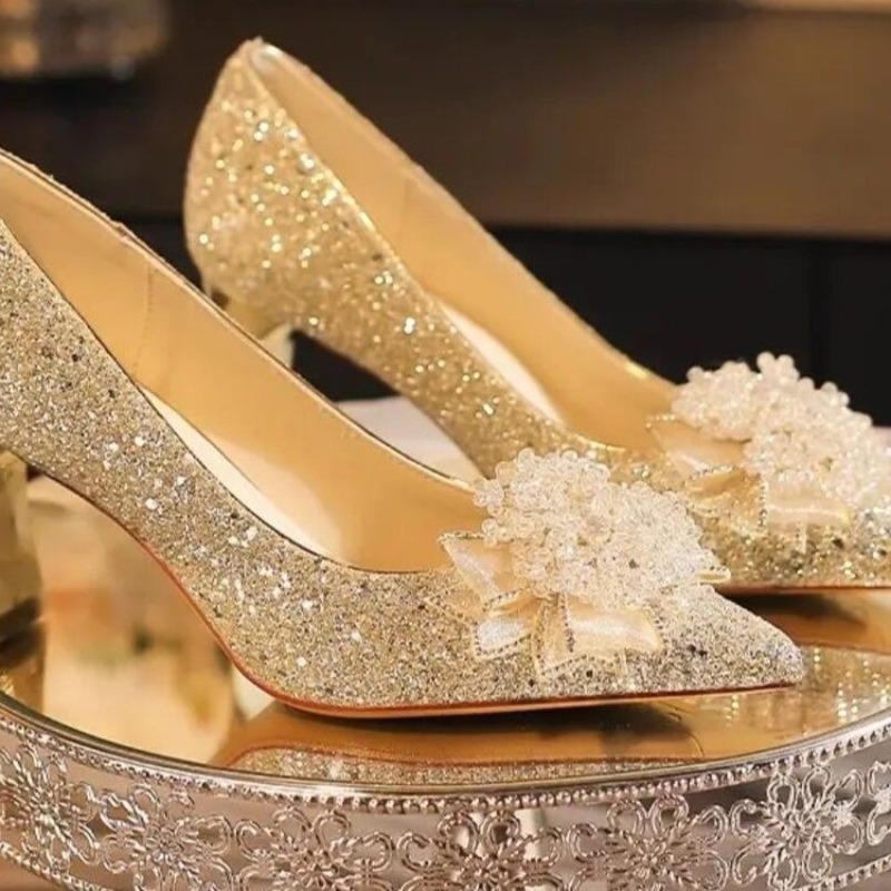 Rhinestone Flower Block Heel S - Pump Heel Block ulasan dan harga