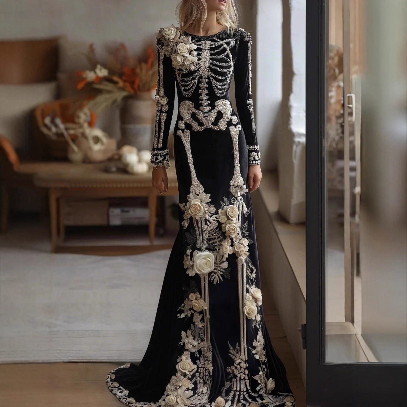 2026 New Women Skeleton Floral - Evening Gown ulasan dan harga