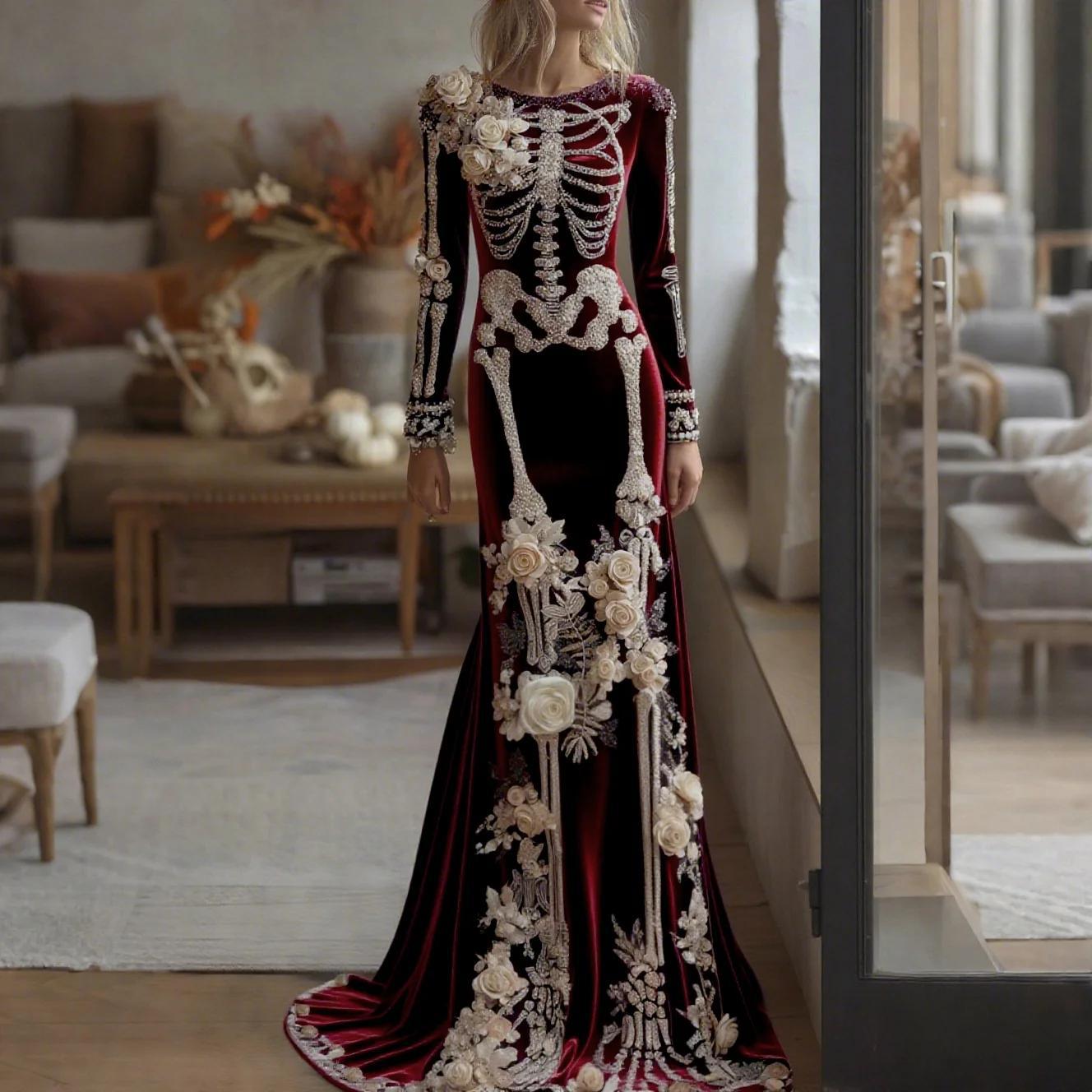 2026 New Women Skeleton Floral - Evening Gown ulasan dan harga